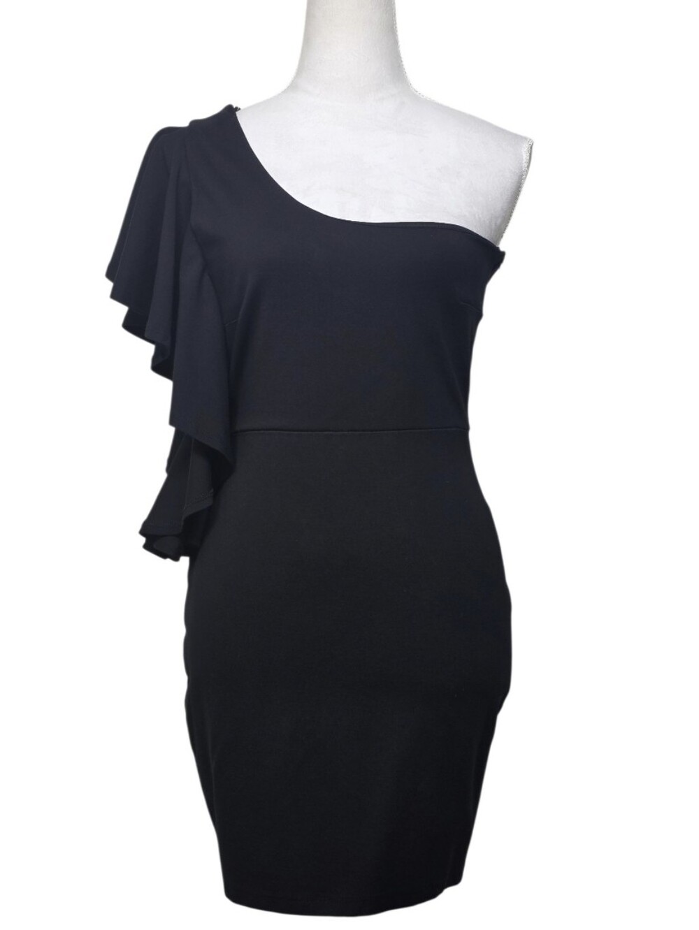 Lulu's Black One-Shoulder Ruffle Bodycon Dress Size Medium
